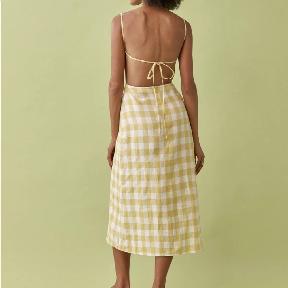 Reformation Linen Nia dress yellow & white size 2